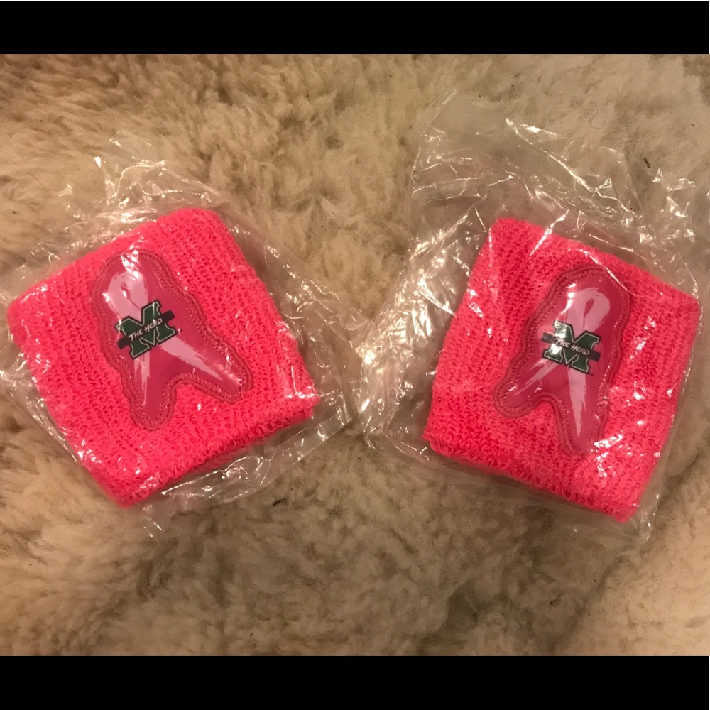 HOT PINK MARSHALL FOOTBALL WRIST SWEATBANDS